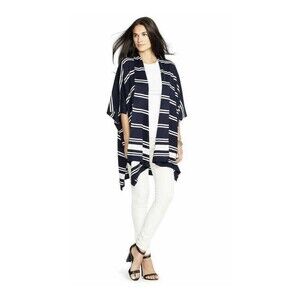 Lauren Ralph Lauren L Navy White Striped Silk Cashmere Poncho Shawl Cardigan
